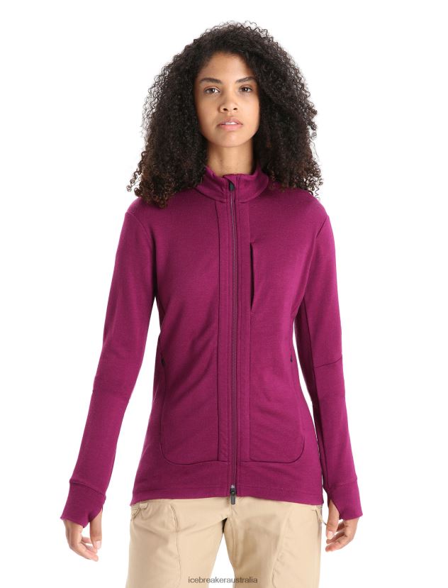 Icebreaker Women Merino Quantum III Long Sleeve Zip JacketGo Berry 80BXXP715 Clothing