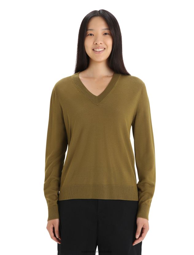 Icebreaker Women Merino Wilcox Long Sleeve V Neck SweaterAlgae 80BXXP722 Clothing