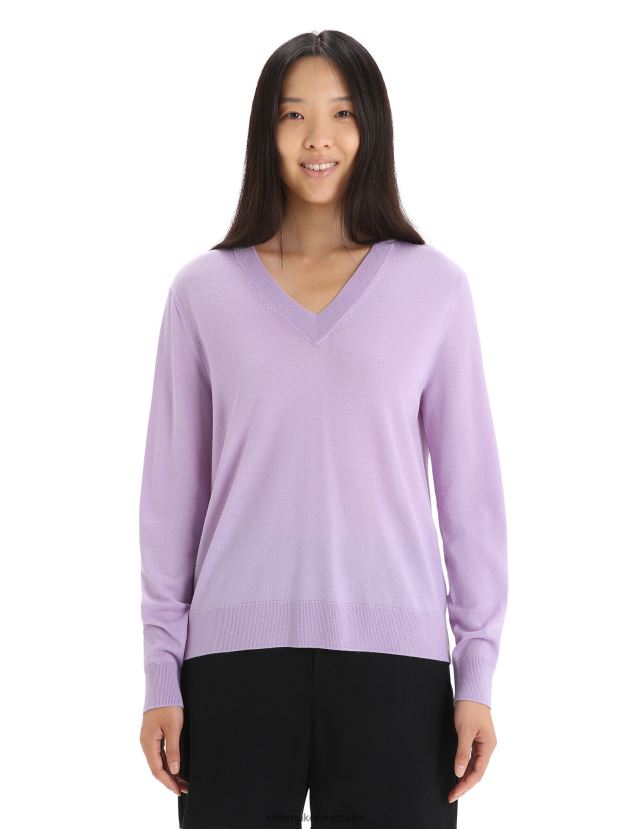 Icebreaker Women Merino Wilcox Long Sleeve V Neck SweaterPurple Gaze 80BXXP723 Clothing