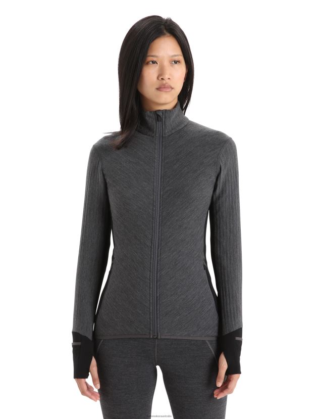Icebreaker Women RealFleece Merino Descender Long Sleeve Zip JacketJet Heather/Black 80BXXP701 Clothing