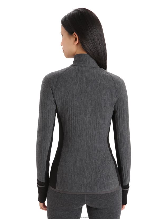 Icebreaker Women RealFleece Merino Descender Long Sleeve Zip JacketJet Heather/Black 80BXXP701 Clothing