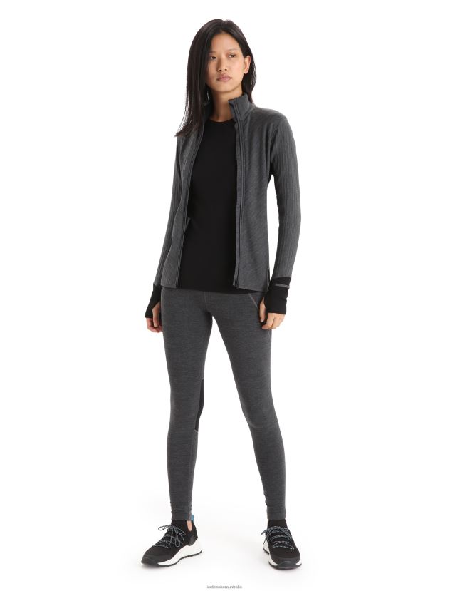 Icebreaker Women RealFleece Merino Descender Long Sleeve Zip JacketJet Heather/Black 80BXXP701 Clothing