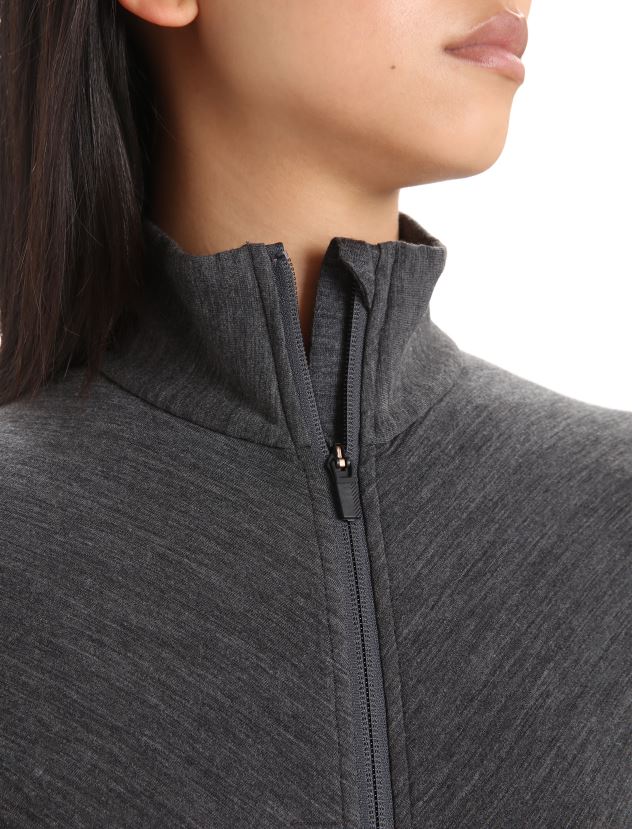 Icebreaker Women RealFleece Merino Descender Long Sleeve Zip JacketJet Heather/Black 80BXXP701 Clothing