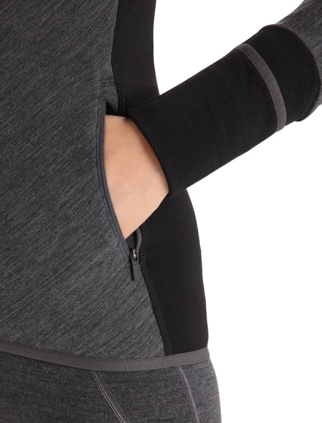 Icebreaker Women RealFleece Merino Descender Long Sleeve Zip JacketJet Heather/Black 80BXXP701 Clothing