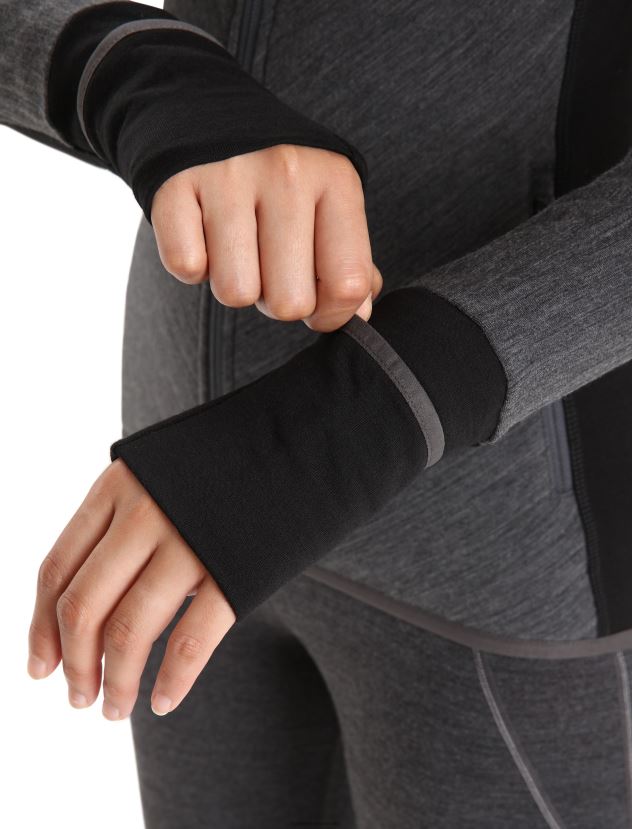 Icebreaker Women RealFleece Merino Descender Long Sleeve Zip JacketJet Heather/Black 80BXXP701 Clothing