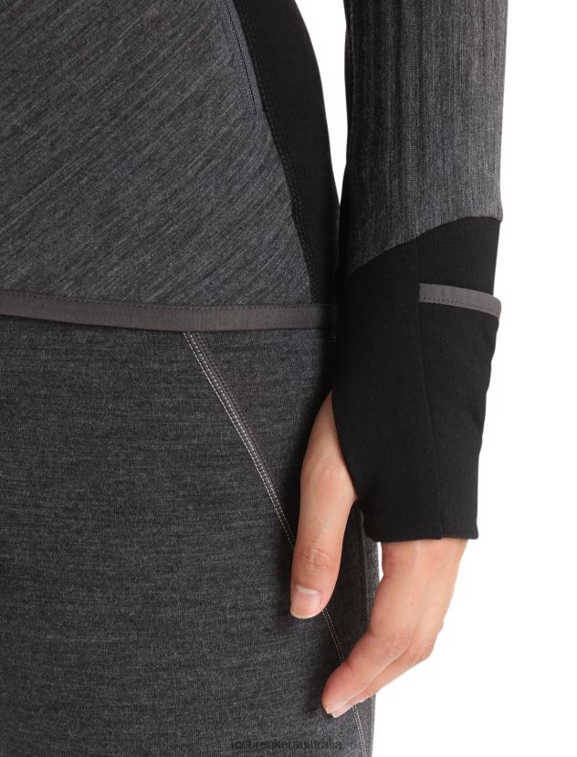 Icebreaker Women RealFleece Merino Descender Long Sleeve Zip JacketJet Heather/Black 80BXXP701 Clothing