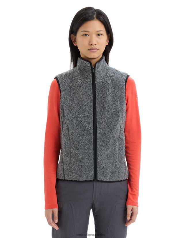 Icebreaker Women RealFleece Merino High Pile VestGritstone Heather 80BXXP678 Clothing