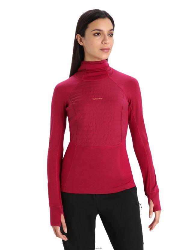 Icebreaker Women ZoneKnit Merino Insulated Long Sleeve Thermal HoodieCherry 80BXXP890 Clothing