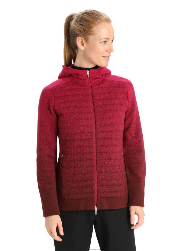Icebreaker Women ZoneKnit Merino Insulated Long Sleeve Zip Hoodie Into the DeepCherry/Espresso 80BXXP888 Clothing