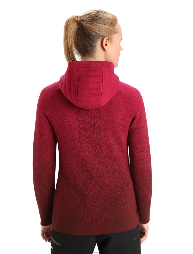 Icebreaker Women ZoneKnit Merino Insulated Long Sleeve Zip Hoodie Into the DeepCherry/Espresso 80BXXP888 Clothing