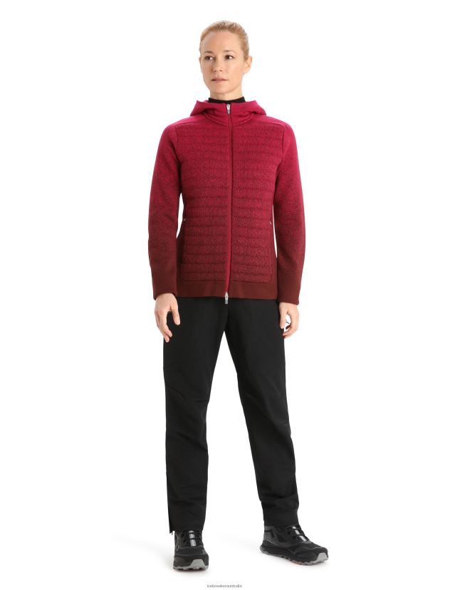Icebreaker Women ZoneKnit Merino Insulated Long Sleeve Zip Hoodie Into the DeepCherry/Espresso 80BXXP888 Clothing