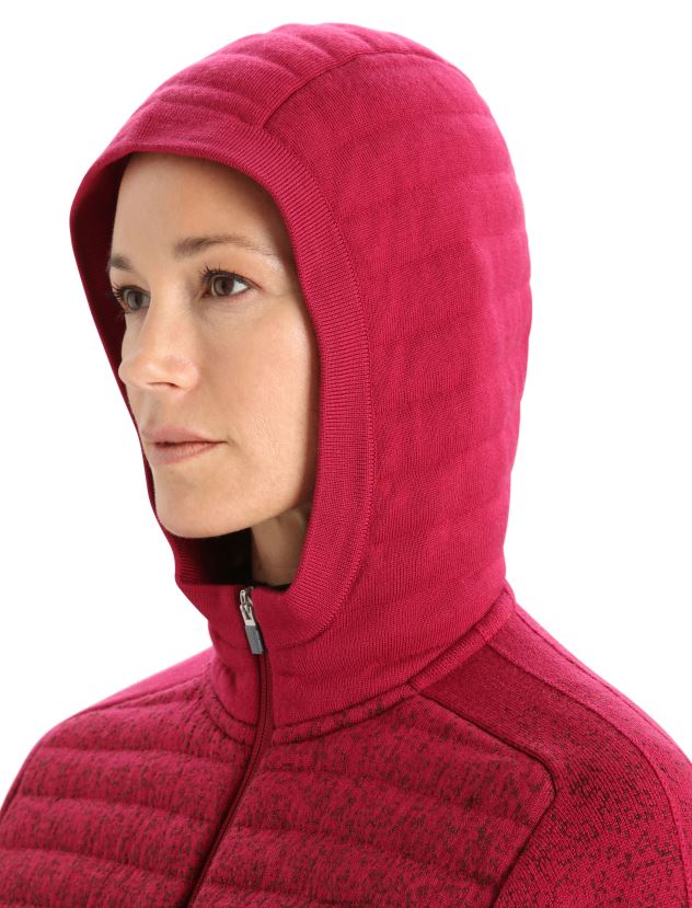 Icebreaker Women ZoneKnit Merino Insulated Long Sleeve Zip Hoodie Into the DeepCherry/Espresso 80BXXP888 Clothing