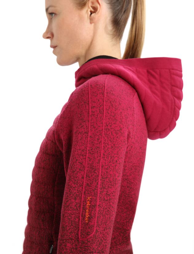 Icebreaker Women ZoneKnit Merino Insulated Long Sleeve Zip Hoodie Into the DeepCherry/Espresso 80BXXP888 Clothing