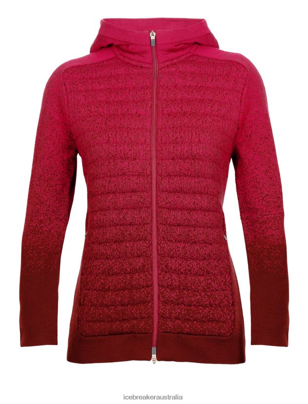 Icebreaker Women ZoneKnit Merino Insulated Long Sleeve Zip Hoodie Into the DeepCherry/Espresso 80BXXP888 Clothing