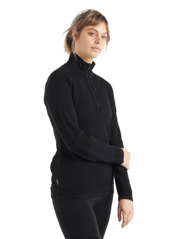 Icebreaker Women ZoneKnit Merino Long Sleeve Half ZipBlack 80BXXP724 Clothing
