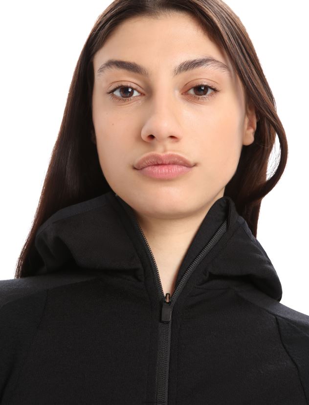 Icebreaker Women ZoneKnit Merino Long Sleeve Zip HoodieBlack 80BXXP712 Clothing