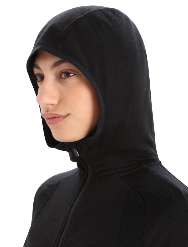 Icebreaker Women ZoneKnit Merino Long Sleeve Zip HoodieBlack 80BXXP712 Clothing