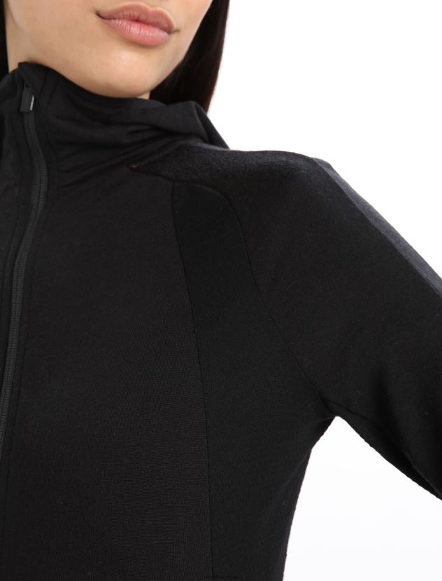 Icebreaker Women ZoneKnit Merino Long Sleeve Zip HoodieBlack 80BXXP712 Clothing