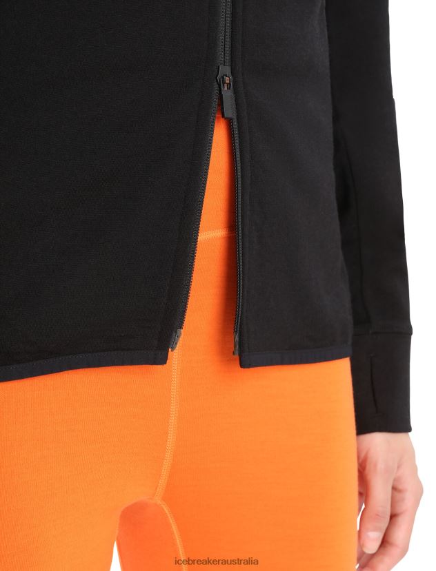 Icebreaker Women ZoneKnit Merino Long Sleeve Zip HoodieBlack 80BXXP712 Clothing