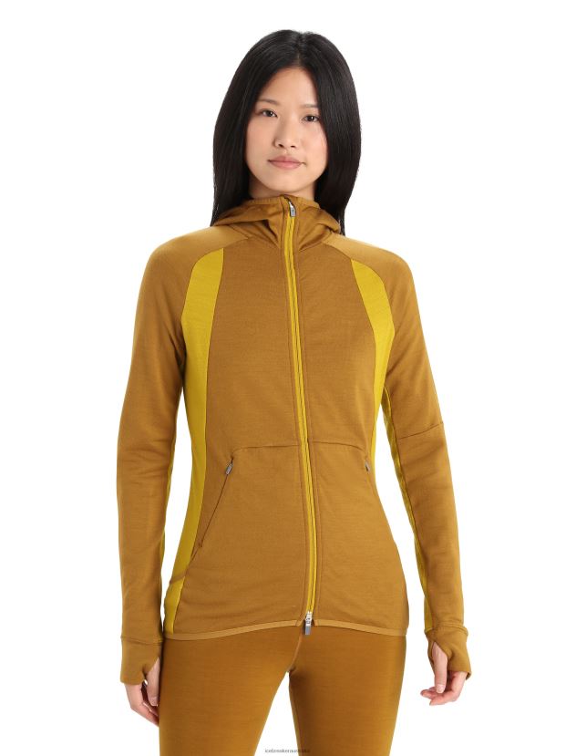 Icebreaker Women ZoneKnit Merino Long Sleeve Zip HoodieClove/Silent Gold 80BXXP855 Clothing