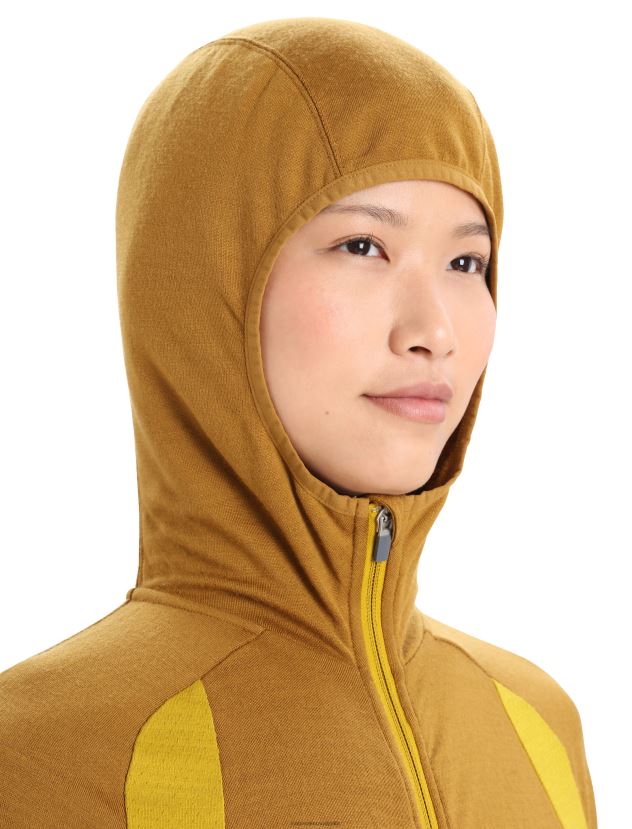 Icebreaker Women ZoneKnit Merino Long Sleeve Zip HoodieClove/Silent Gold 80BXXP855 Clothing