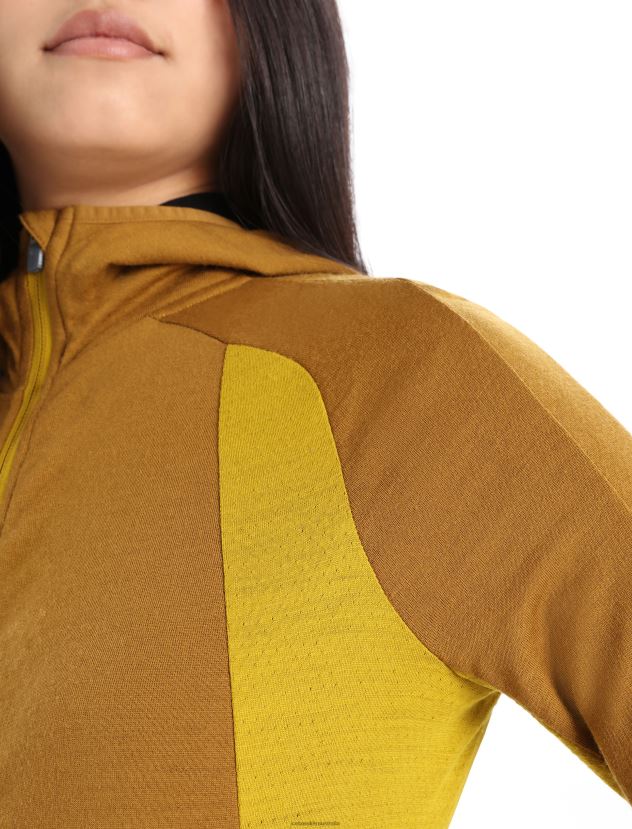 Icebreaker Women ZoneKnit Merino Long Sleeve Zip HoodieClove/Silent Gold 80BXXP855 Clothing