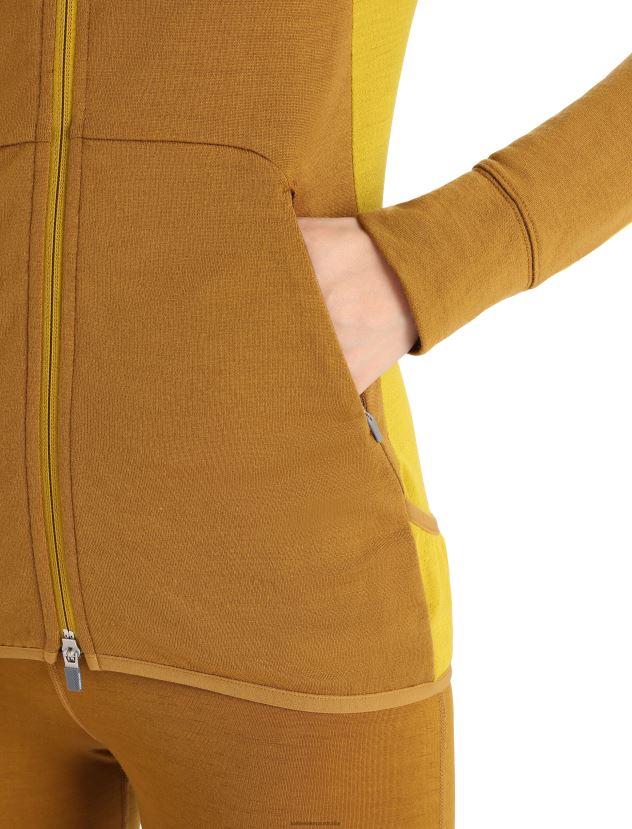 Icebreaker Women ZoneKnit Merino Long Sleeve Zip HoodieClove/Silent Gold 80BXXP855 Clothing