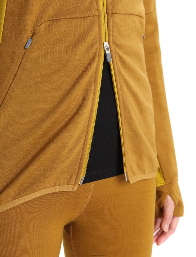 Icebreaker Women ZoneKnit Merino Long Sleeve Zip HoodieClove/Silent Gold 80BXXP855 Clothing