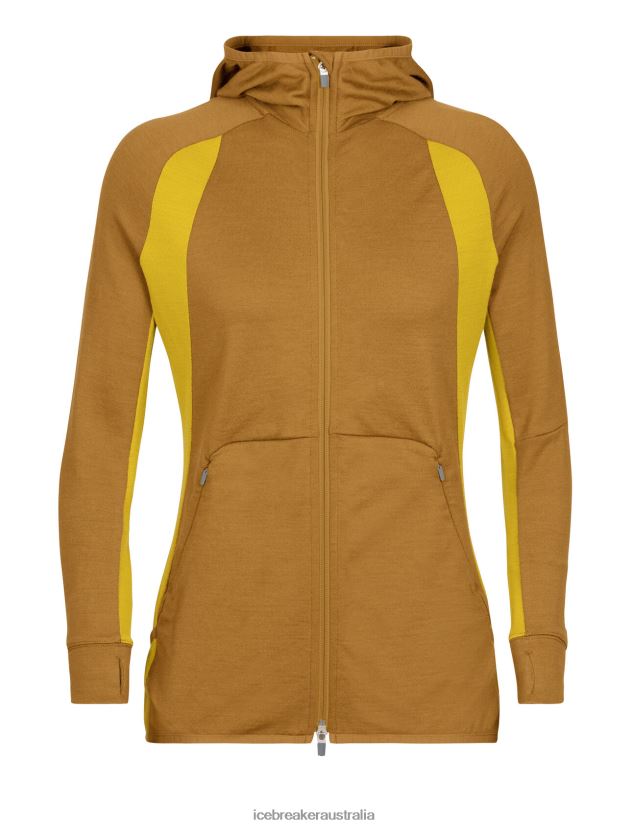 Icebreaker Women ZoneKnit Merino Long Sleeve Zip HoodieClove/Silent Gold 80BXXP855 Clothing