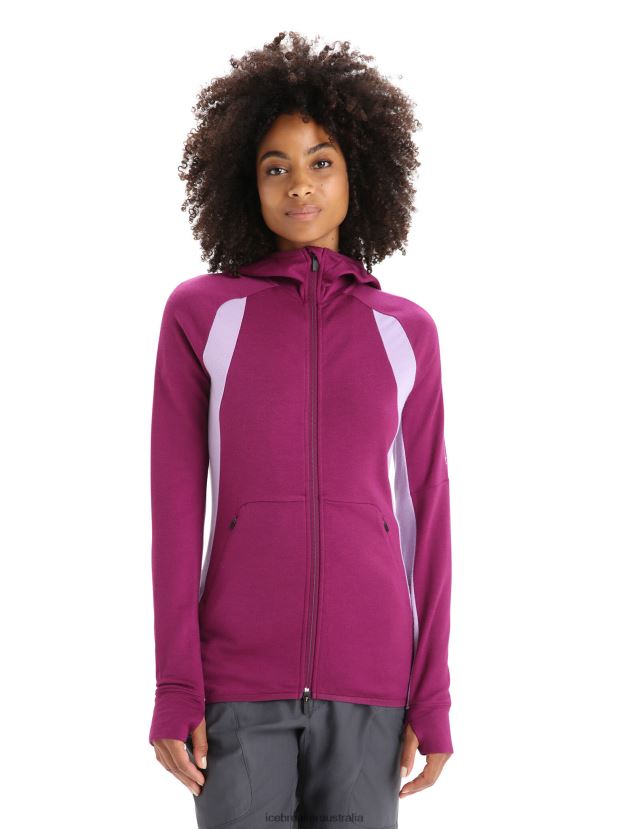 Icebreaker Women ZoneKnit Merino Long Sleeve Zip HoodieGo Berry/Purple Gaze 80BXXP713 Clothing