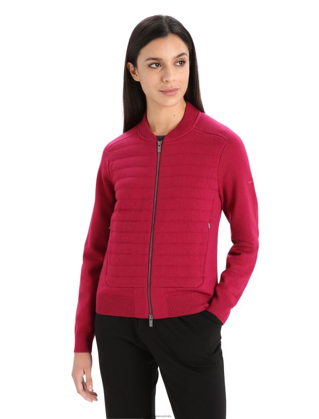 Icebreaker Women City Label ZoneKnit Merino Insulated Knit BomberCherry 80BXXP879 Clothing