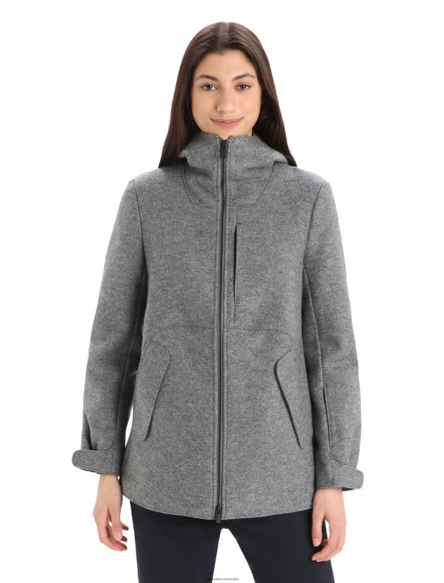 Icebreaker Women Felted Merino Hooded JacketGritstone Heather 80BXXP815 Clothing