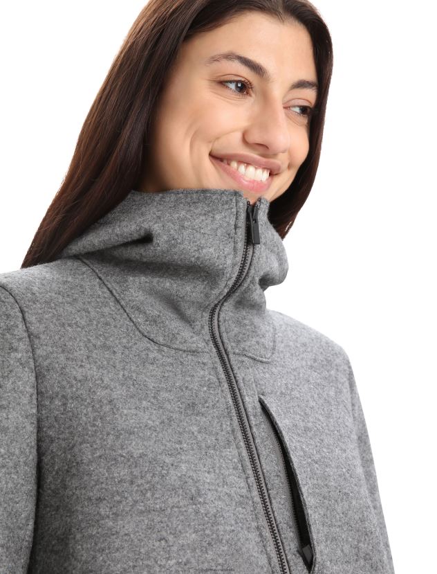 Icebreaker Women Felted Merino Hooded JacketGritstone Heather 80BXXP815 Clothing