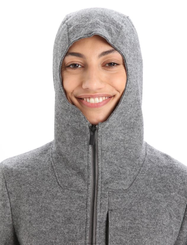 Icebreaker Women Felted Merino Hooded JacketGritstone Heather 80BXXP815 Clothing