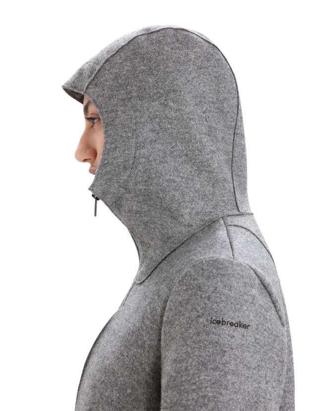 Icebreaker Women Felted Merino Hooded JacketGritstone Heather 80BXXP815 Clothing