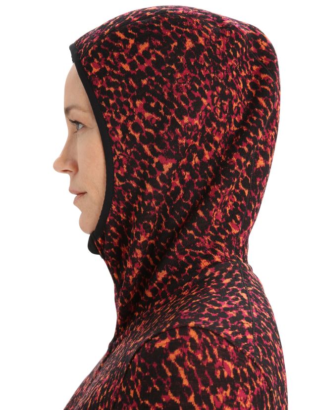 Icebreaker Women Merino Elemental Long Sleeve Zip Hood Lichen JacketBlack/Cherry 80BXXP889 Clothing