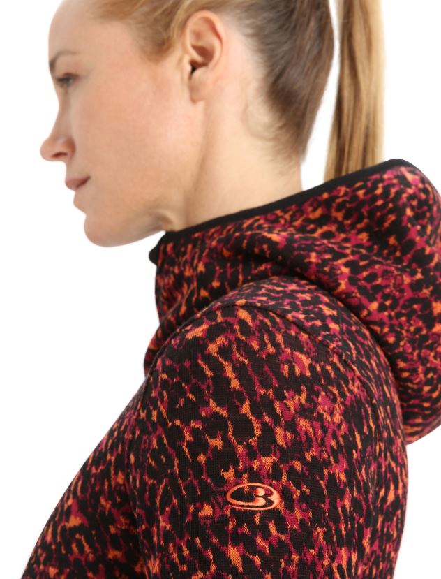 Icebreaker Women Merino Elemental Long Sleeve Zip Hood Lichen JacketBlack/Cherry 80BXXP889 Clothing