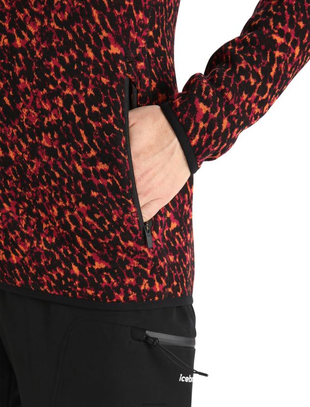 Icebreaker Women Merino Elemental Long Sleeve Zip Hood Lichen JacketBlack/Cherry 80BXXP889 Clothing