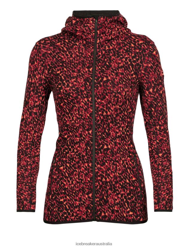 Icebreaker Women Merino Elemental Long Sleeve Zip Hood Lichen JacketBlack/Cherry 80BXXP889 Clothing