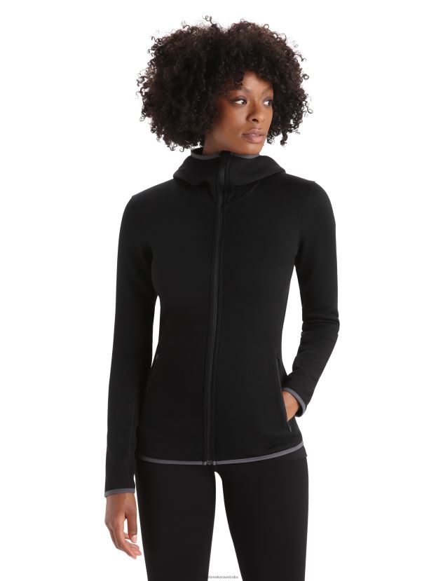Icebreaker Women RealFleece Merino Elemental Long Sleeve Zip Hood JacketBlack 80BXXP885 Clothing