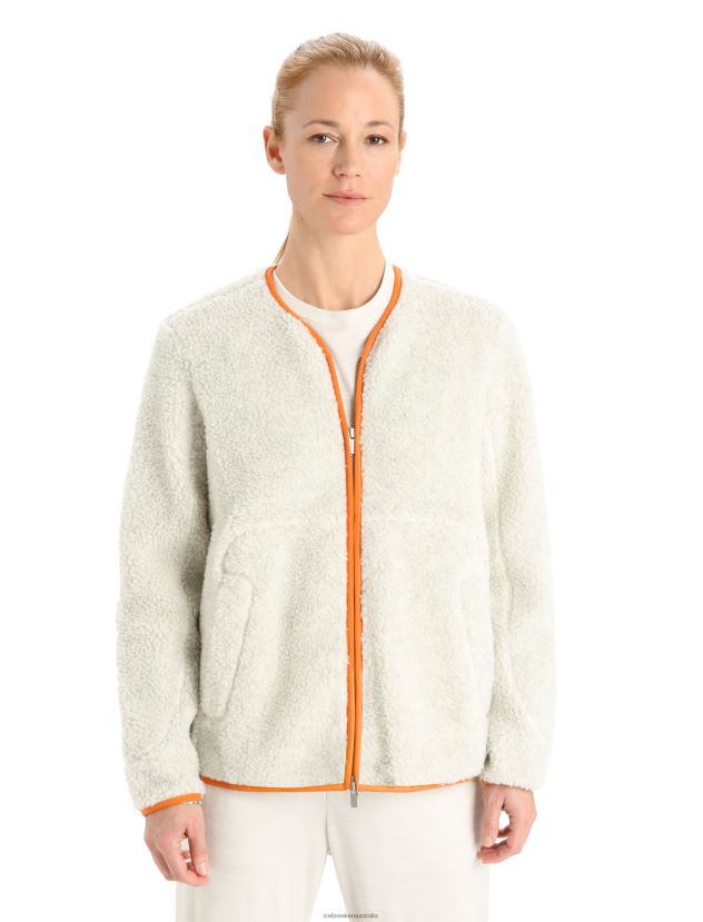 Icebreaker Women RealFleece Merino High Pile Long Sleeve Zip CardiganEcru Heather/Flash 80BXXP873 Clothing