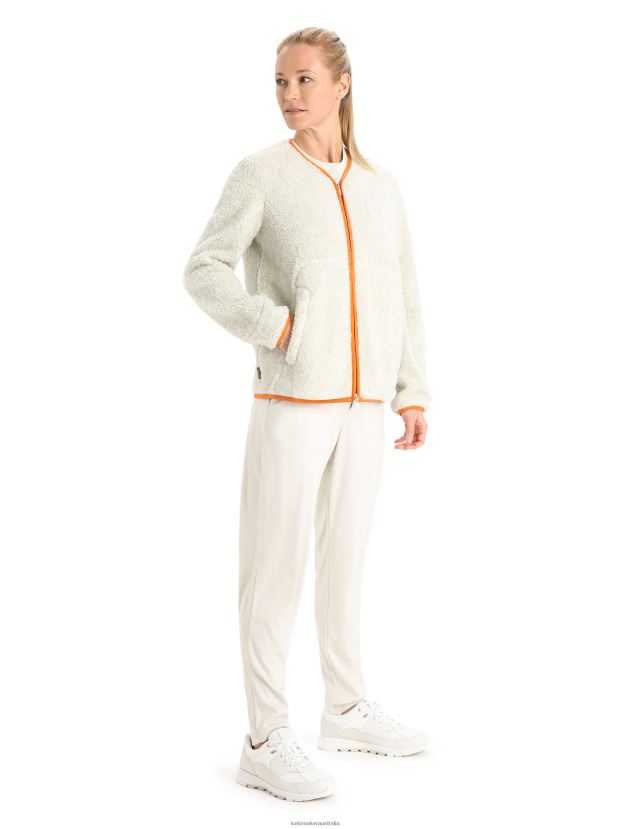 Icebreaker Women RealFleece Merino High Pile Long Sleeve Zip CardiganEcru Heather/Flash 80BXXP873 Clothing