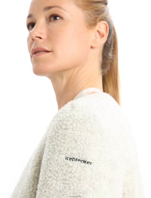Icebreaker Women RealFleece Merino High Pile Long Sleeve Zip CardiganEcru Heather/Flash 80BXXP873 Clothing
