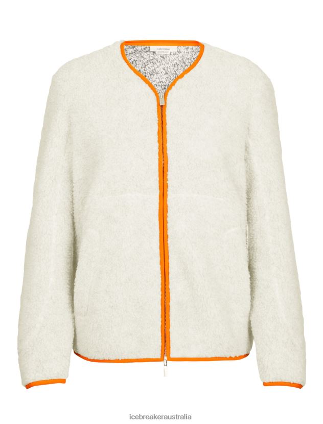 Icebreaker Women RealFleece Merino High Pile Long Sleeve Zip CardiganEcru Heather/Flash 80BXXP873 Clothing