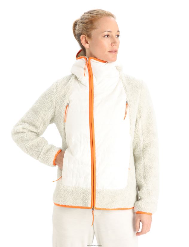 Icebreaker Women RealFleece Merino High Pile Long Sleeve Zip HoodEcru Heather/Snow 80BXXP876 Clothing
