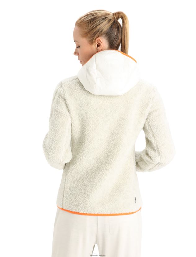 Icebreaker Women RealFleece Merino High Pile Long Sleeve Zip HoodEcru Heather/Snow 80BXXP876 Clothing