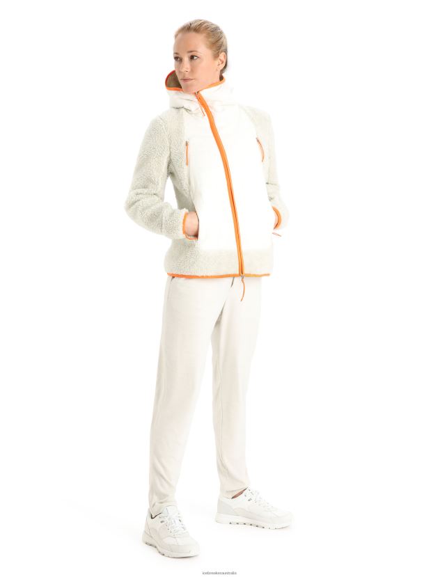 Icebreaker Women RealFleece Merino High Pile Long Sleeve Zip HoodEcru Heather/Snow 80BXXP876 Clothing
