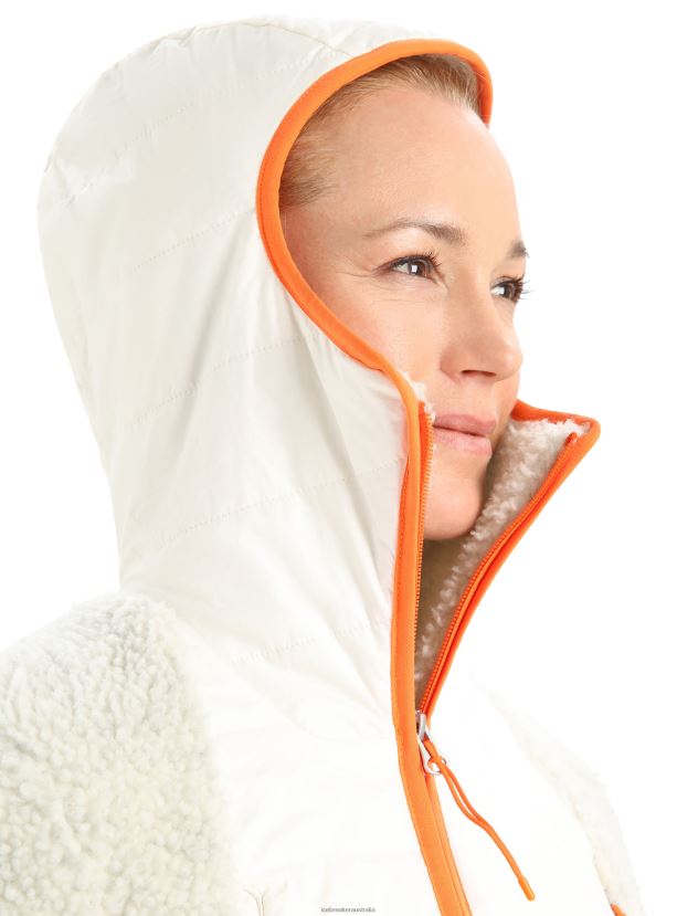 Icebreaker Women RealFleece Merino High Pile Long Sleeve Zip HoodEcru Heather/Snow 80BXXP876 Clothing