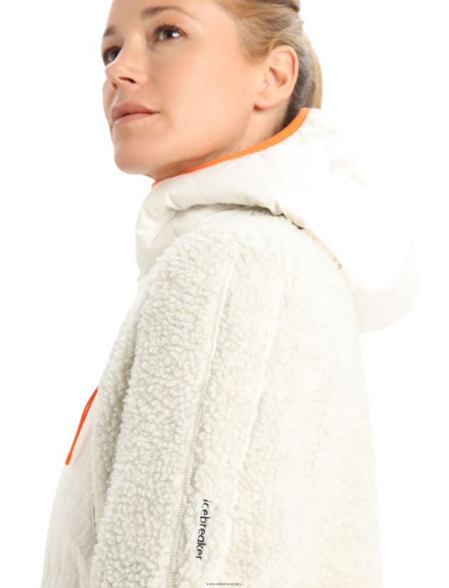 Icebreaker Women RealFleece Merino High Pile Long Sleeve Zip HoodEcru Heather/Snow 80BXXP876 Clothing