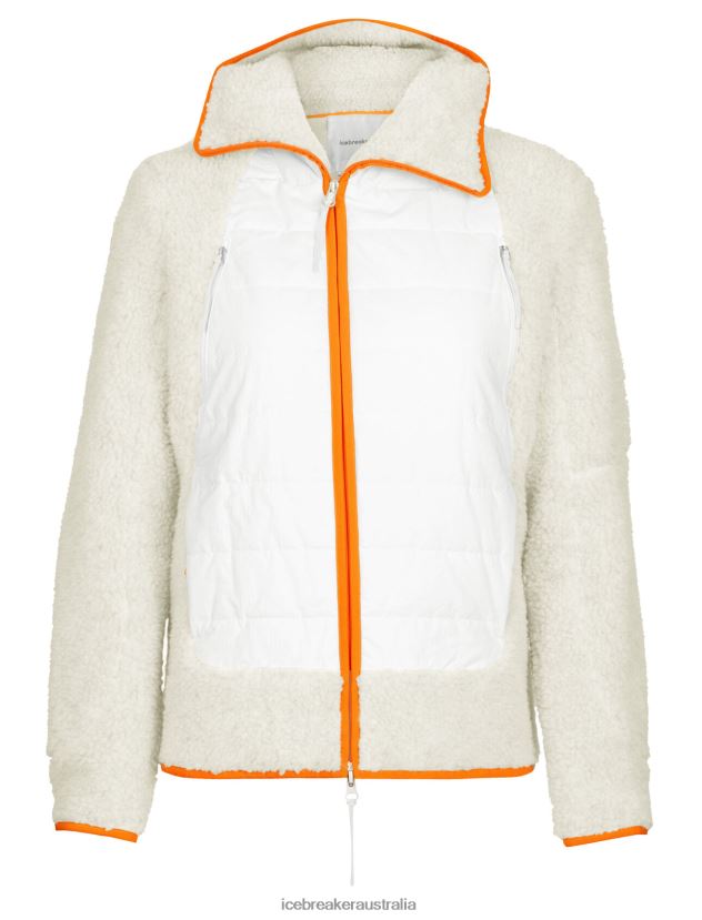 Icebreaker Women RealFleece Merino High Pile Long Sleeve Zip HoodEcru Heather/Snow 80BXXP876 Clothing